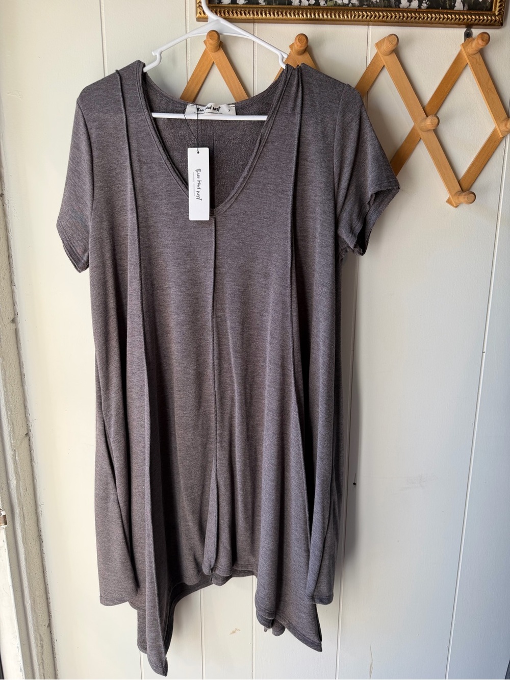 Grey V-Neck Short Sleeve Swing Dress by Three Birds Nest